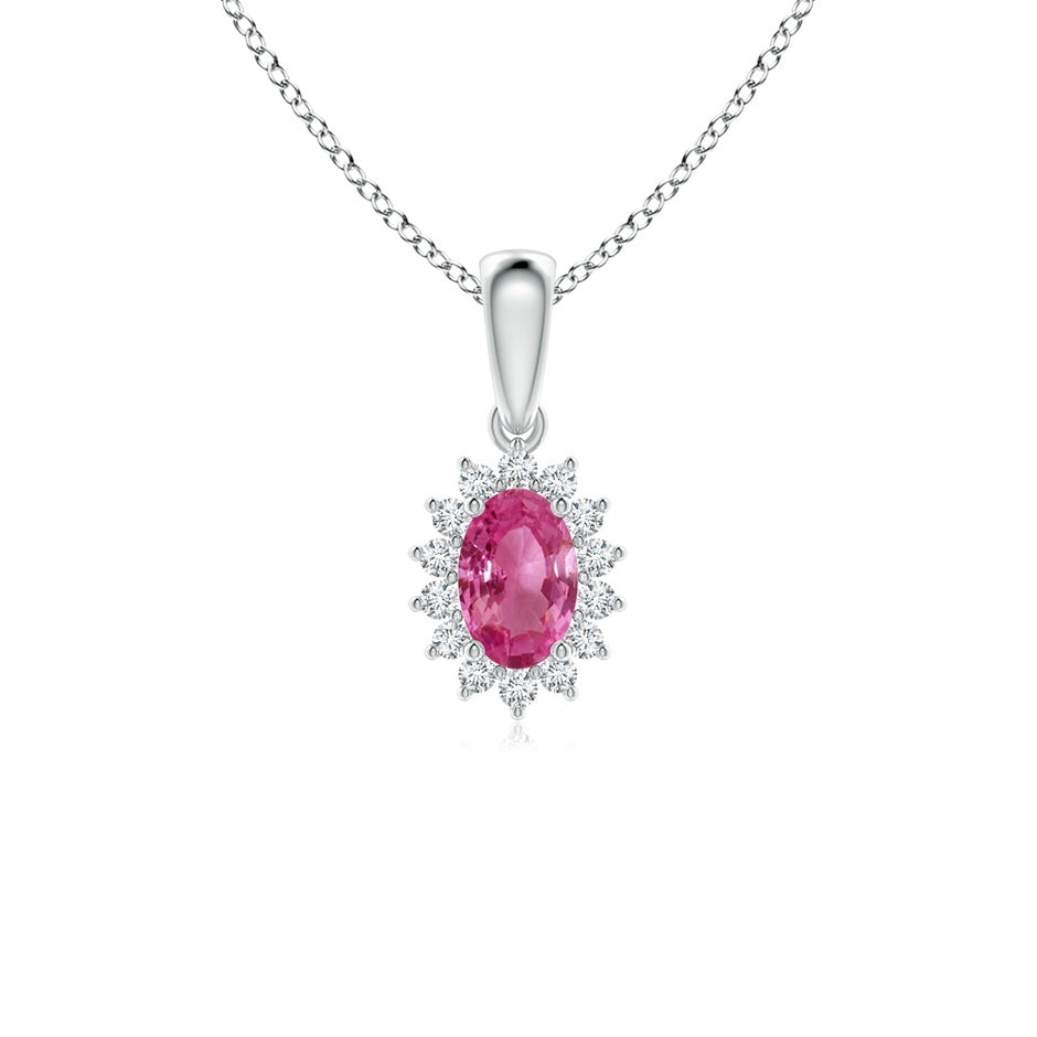 Oval Pink Sapphire Pendant with Floral Diamond Halo