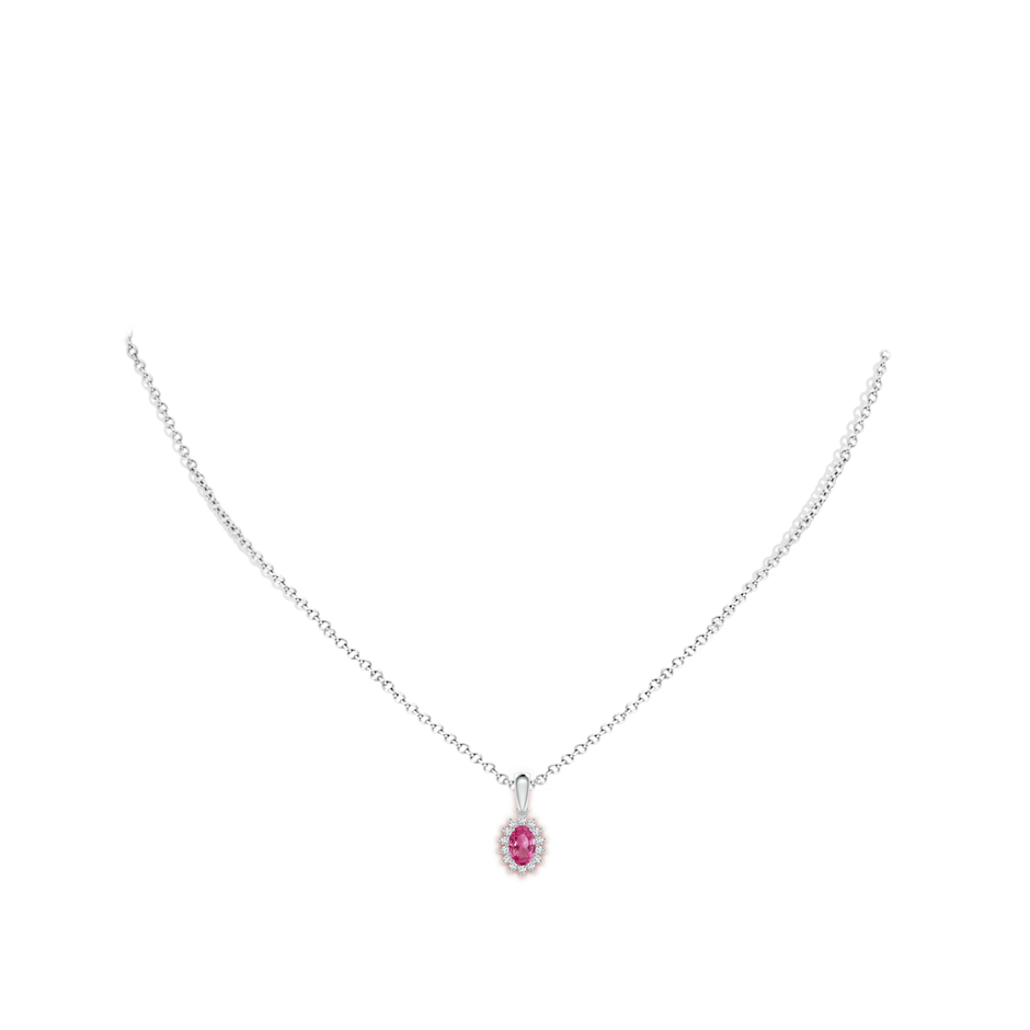 Oval Pink Sapphire Pendant with Floral Diamond Halo