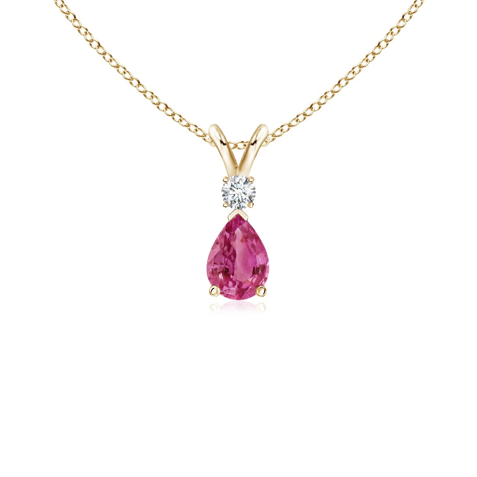 Prong-Set Pink Sapphire Teardrop V-Bale Pendant with Diamond