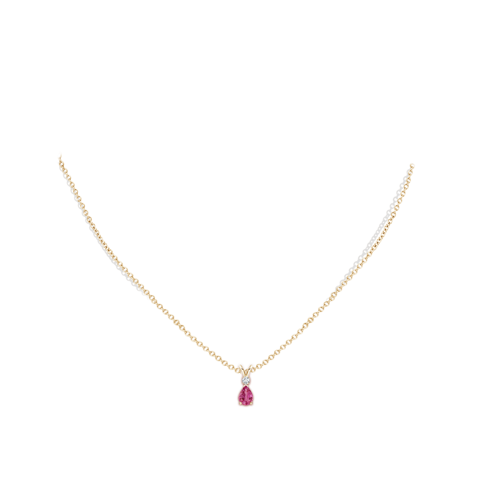 Prong-Set Pink Sapphire Teardrop V-Bale Pendant with Diamond
