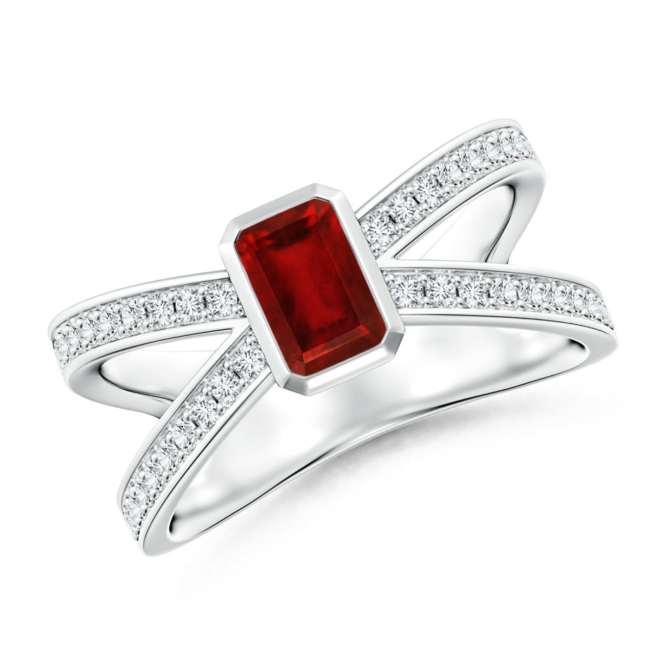 Emerald-Cut Ruby Criss Cross Solitaire Engagement Ring