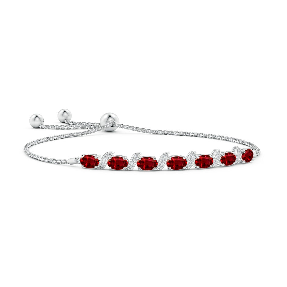 Lab-Grown Oval Ruby Bolo Bracelet with Pave-Set Diamonds