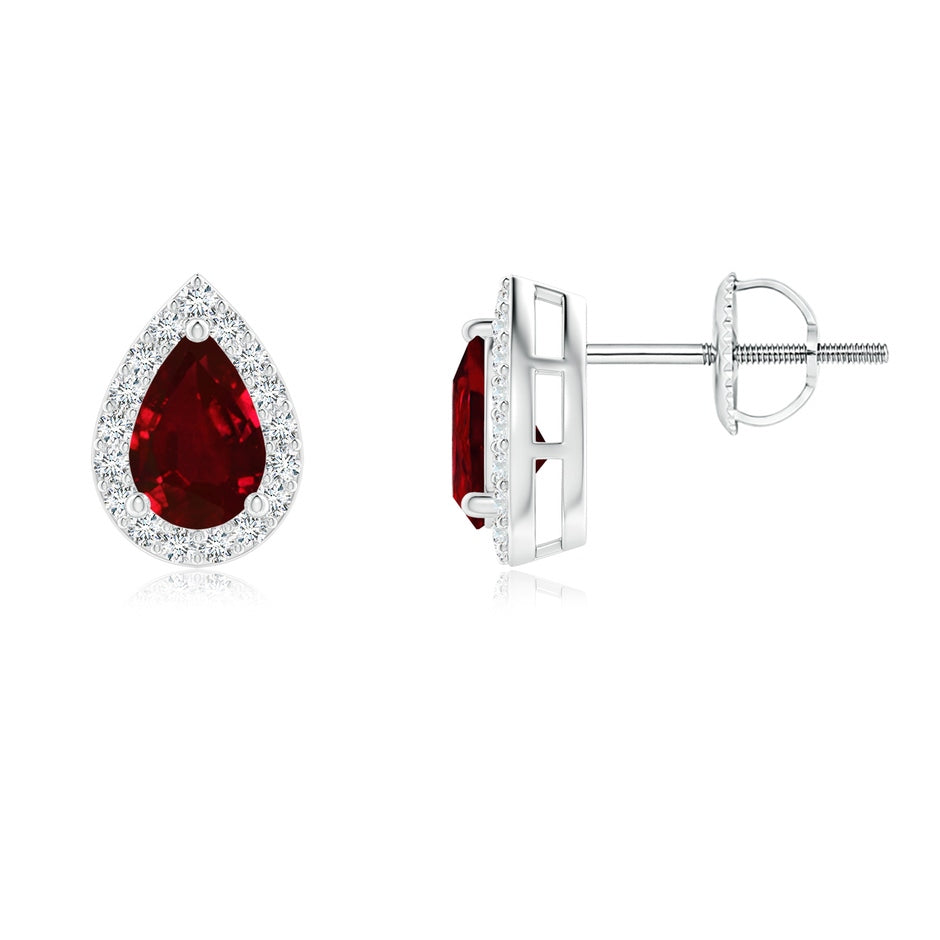 Pear-Shaped Ruby Halo Stud Earrings