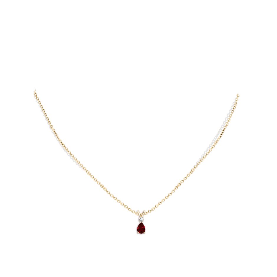 Prong-Set Ruby Teardrop V-Bale Pendant with Diamond