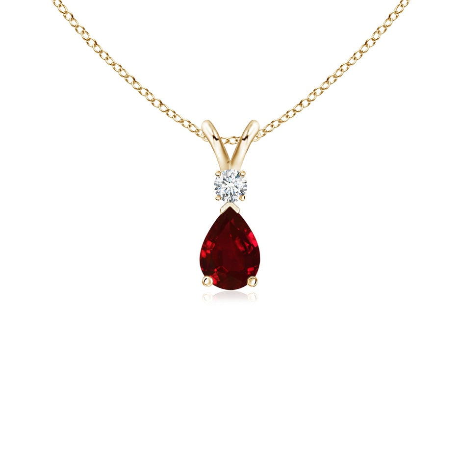 Prong-Set Ruby Teardrop V-Bale Pendant with Diamond