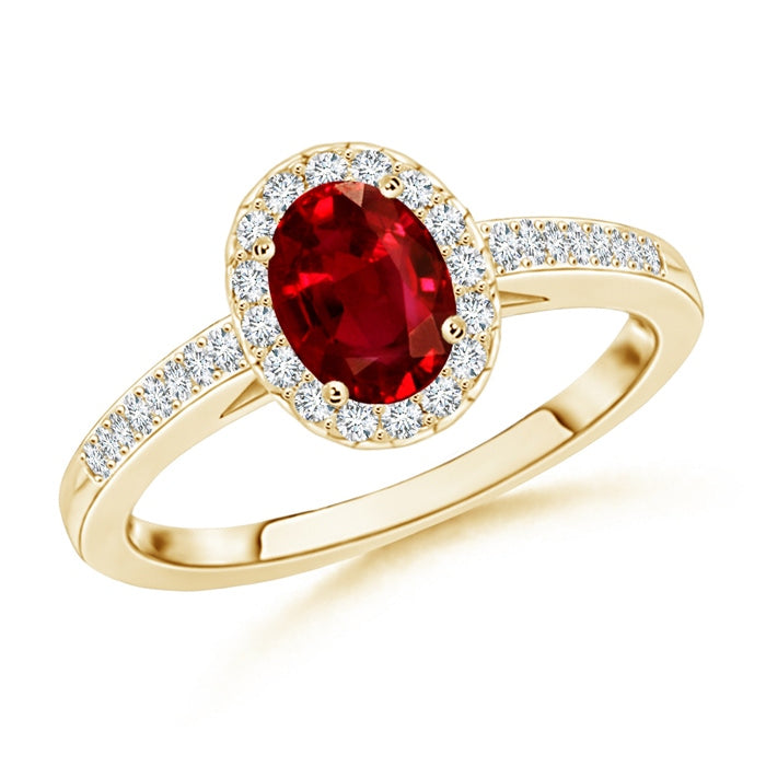 Classic Oval Ruby Halo Engagement Ring with Diamond Accents
