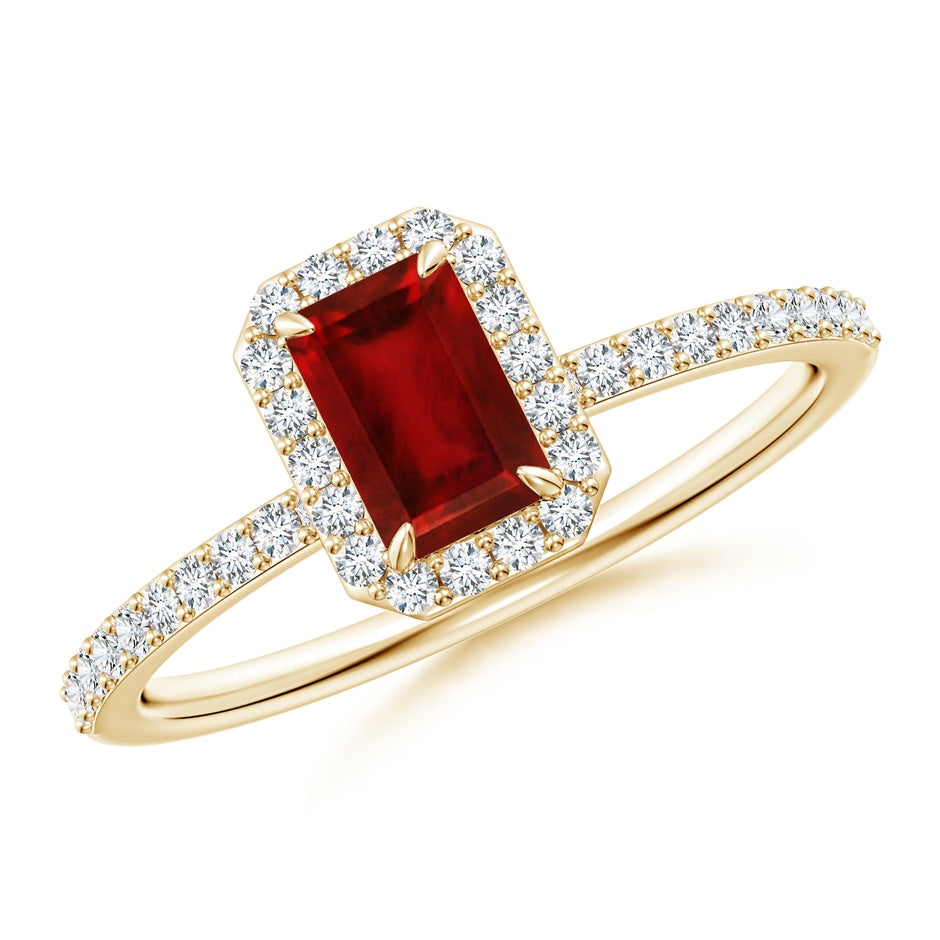 Emerald-Cut Ruby Halo Engagement Ring