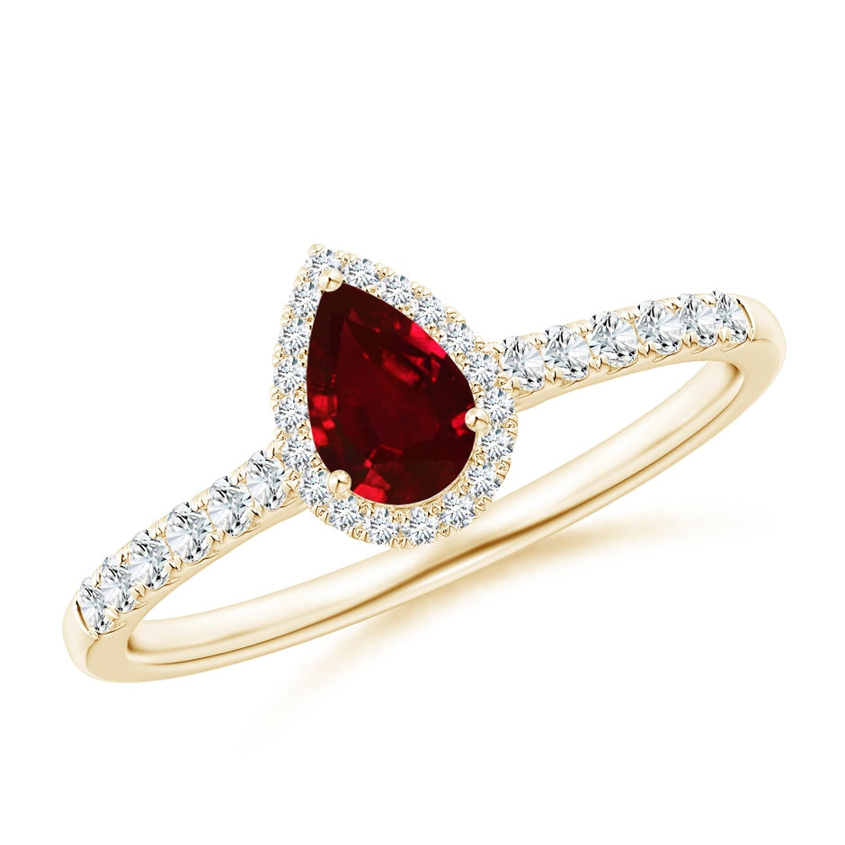 Pear-Shaped Ruby Halo Engagement Ring