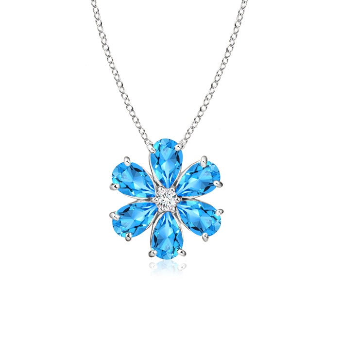 Swiss Blue Topaz Flower Cluster Pendant with Diamond