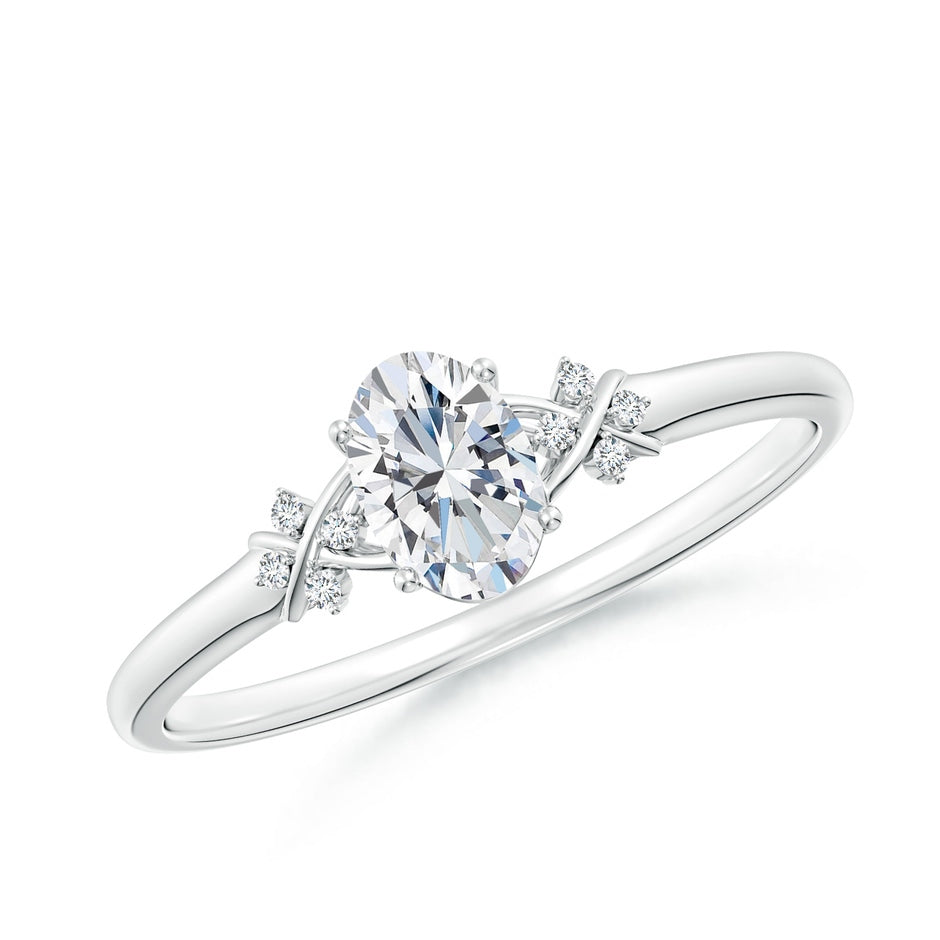 Lab-Grown Solitaire Oval Diamond Criss Cross Ring with Diamonds