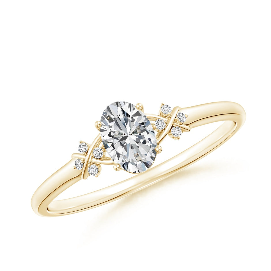 Solitaire Oval Diamond Criss Cross Ring with Diamonds