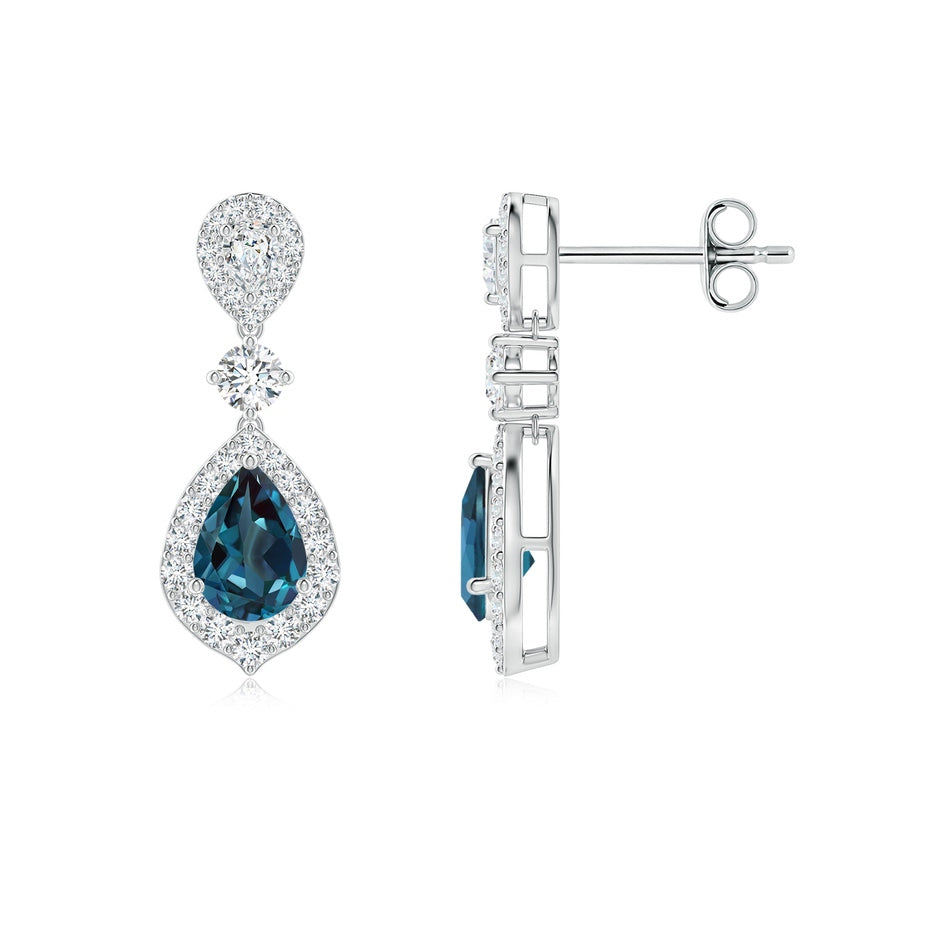 Lab-Grown Alexandrite and Diamond Halo Teardrop Earrings