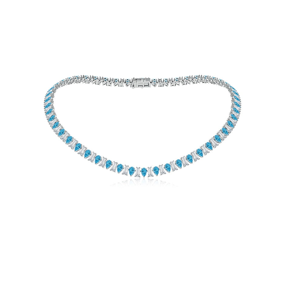 Aurora Alternating Pear and Baguette Lab-Grown Fancy Intense Blue Diamond Tennis Necklace