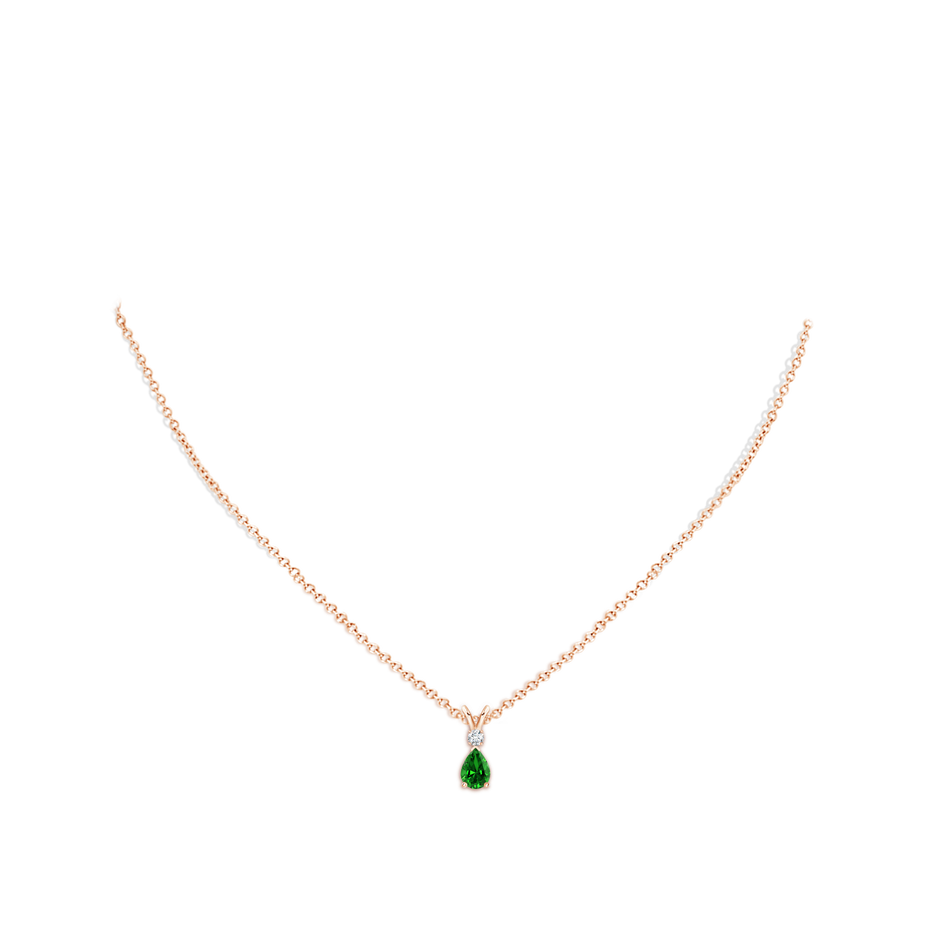 Prong-Set Lab-Grown Emerald Teardrop V-Bale Pendant with Diamond