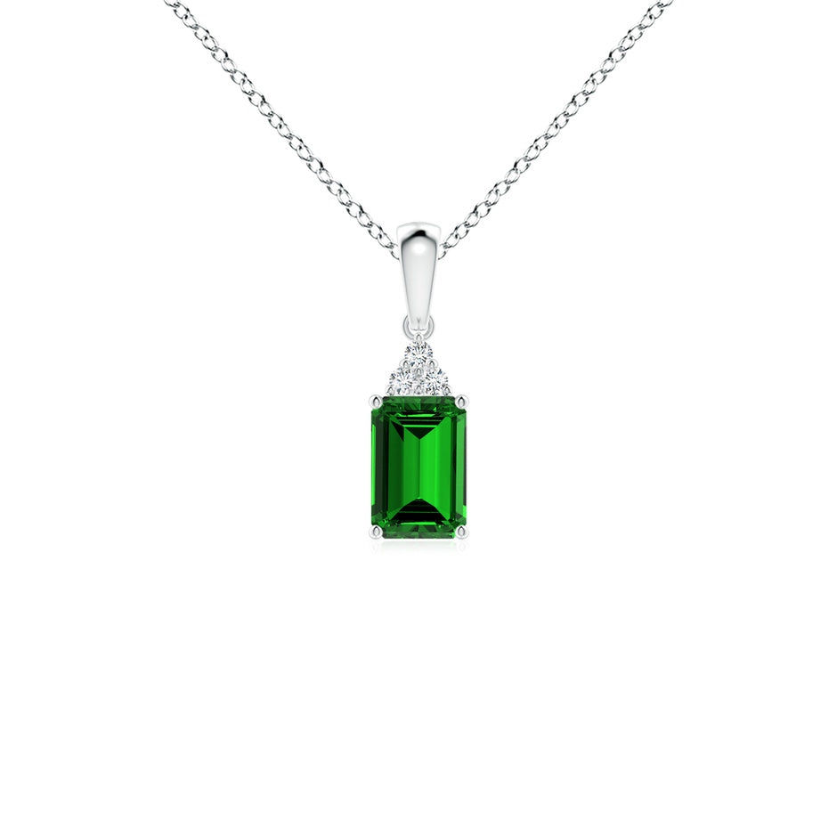 Lab-Grown Emerald-Cut Emerald Pendant with Lab Diamond Trio