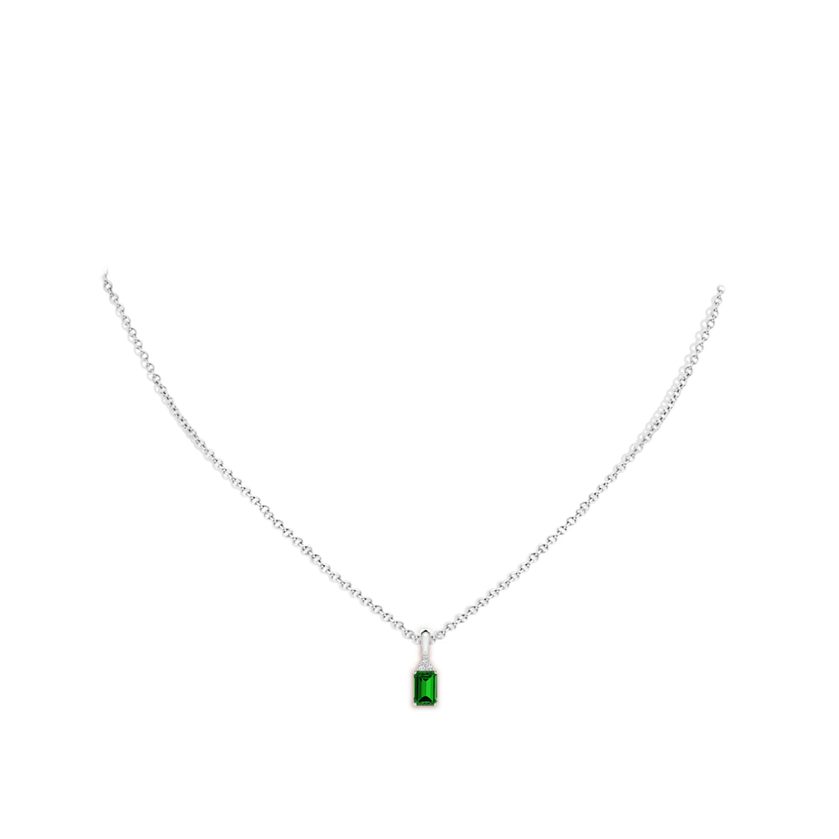 Lab-Grown Emerald-Cut Emerald Pendant with Lab Diamond Trio
