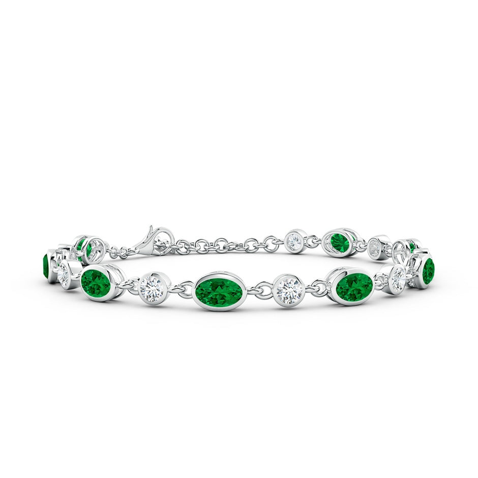 Alternating Oval Lab-Grown Emerald and Round Diamond Tennis Bracelet