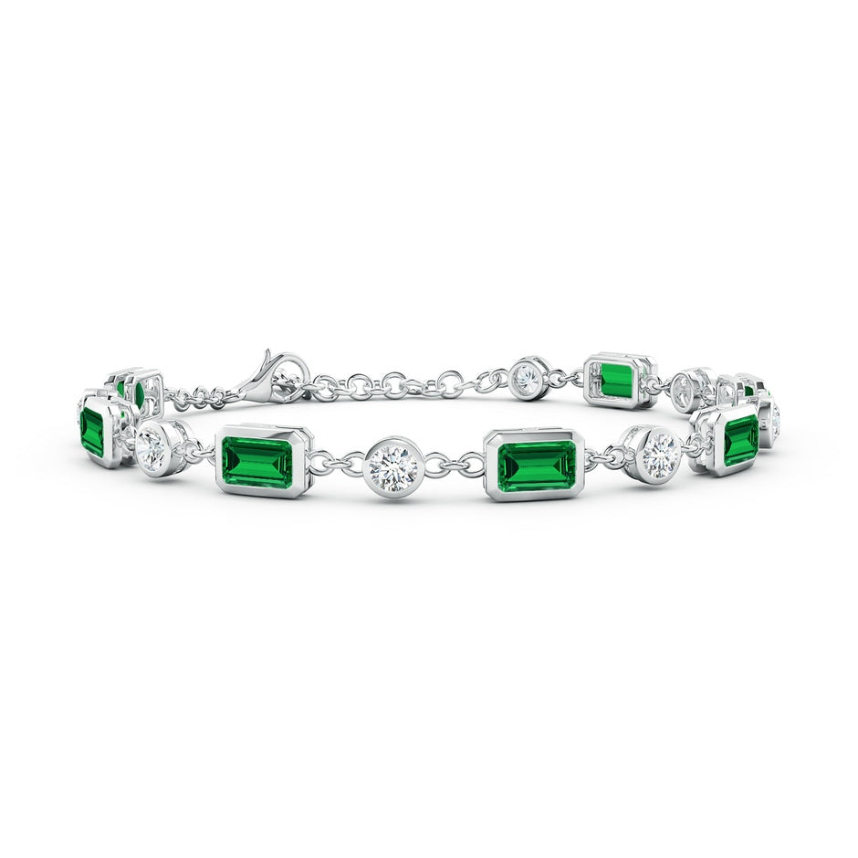 Emerald-Cut Lab-Grown Emerald and Round Diamond Station Bracelet
