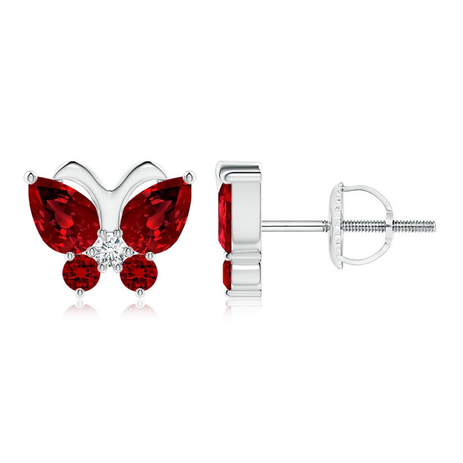 Lab-Grown Ruby Butterfly Stud Earrings with Lab Diamond