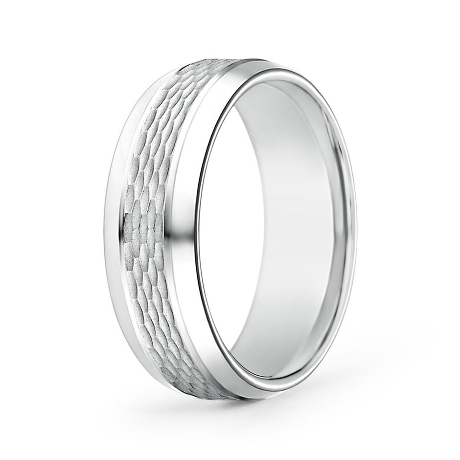 Beveled Edges Comfort Fit Textured Wedding Band for Him