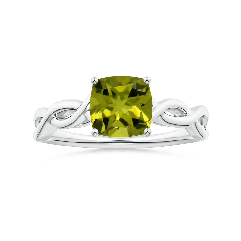 Prong-Set GIA Certified Solitaire Cushion Peridot Twisted Shank Ring