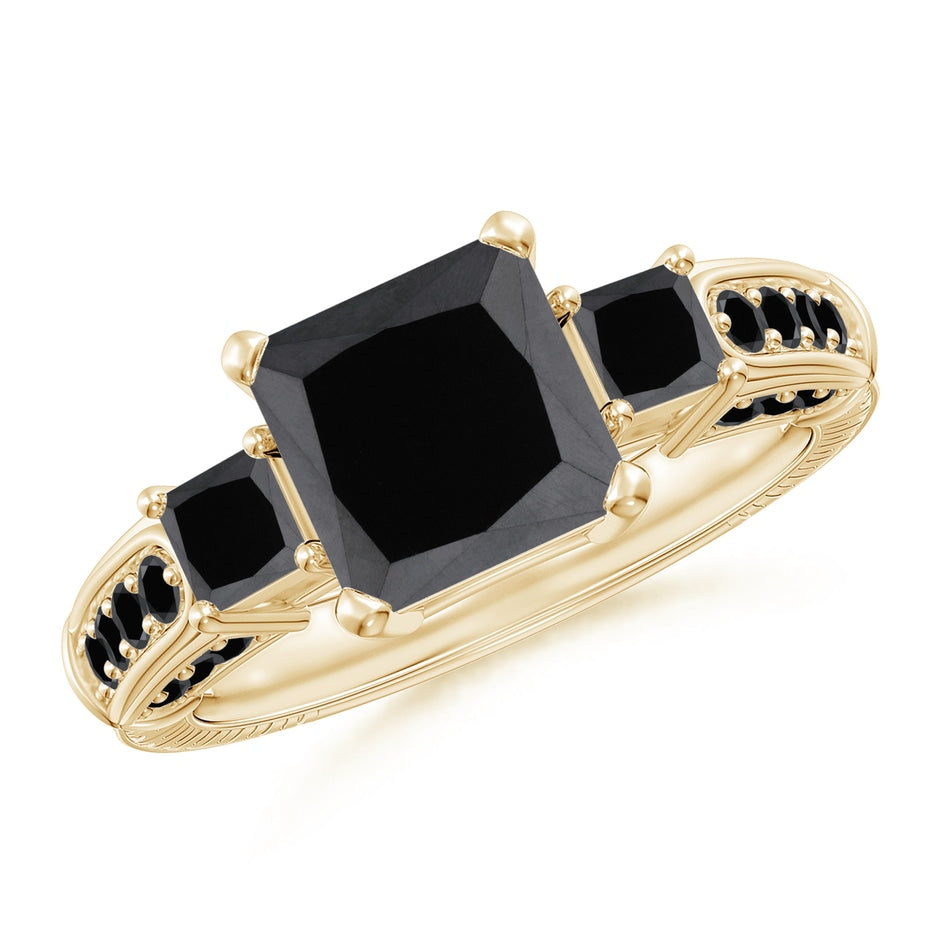 Princess-Cut Enhanced Black Diamond Three Stone Ring