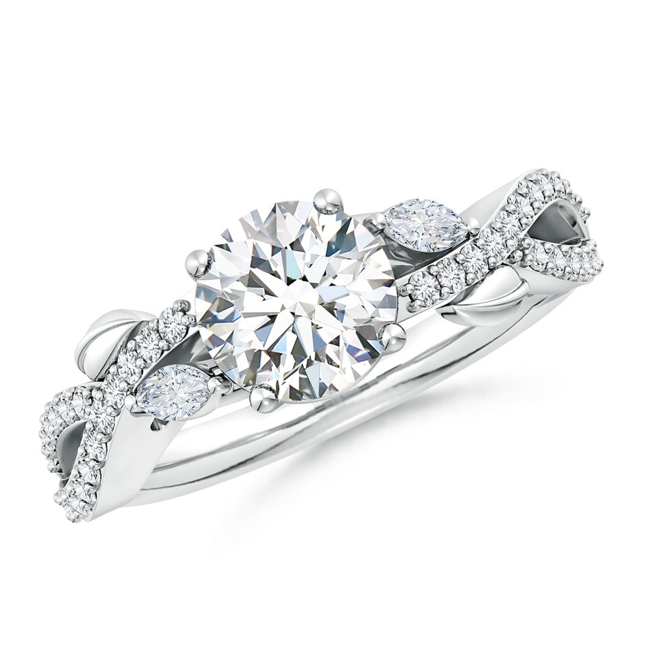 Lab-Grown Nature-Inspired Round and Marquise Diamond Side Stone Engagement Ring