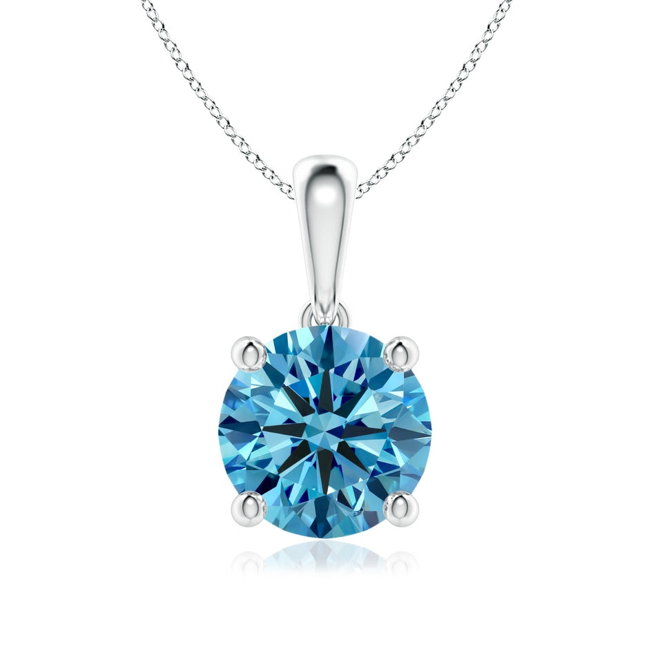 Classic Solitaire Prong-Set Round Lab-Grown Fancy Intense Blue Diamond Pendant
