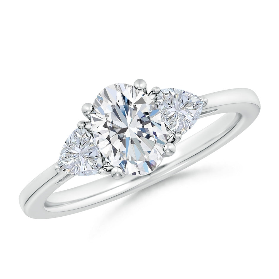Lab-Grown Oval and Trillion Diamond Three Stone Reverse Tapered Shank Engagement Ring