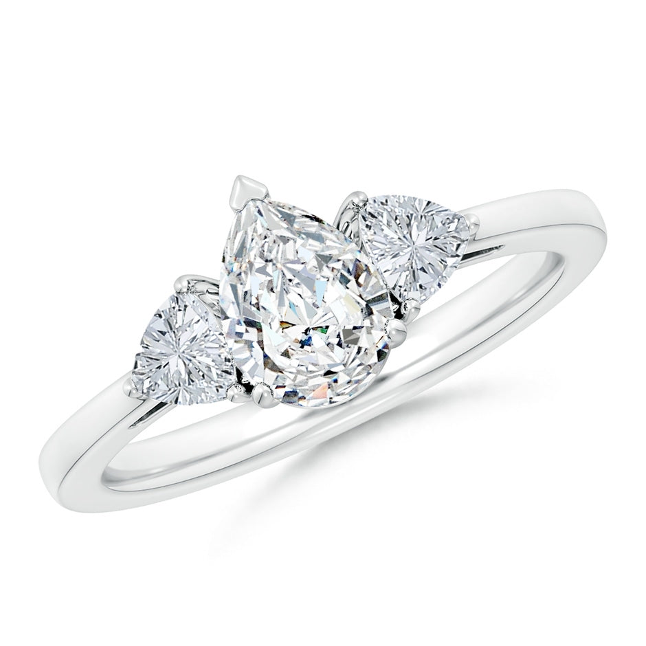 Lab-Grown Pear and Trillion Diamond Three Stone Reverse Tapered Shank Engagement Ring