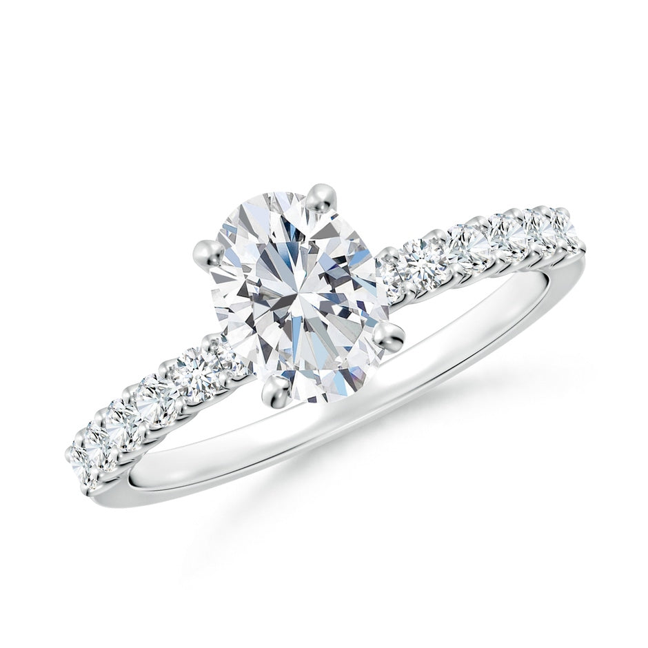 Lab-Grown Oval Diamond Solitaire Engagement Ring with Diamond Accents