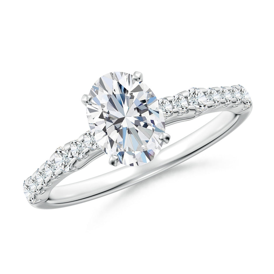 Lab-Grown Solitaire Oval Diamond Station Engagement Ring