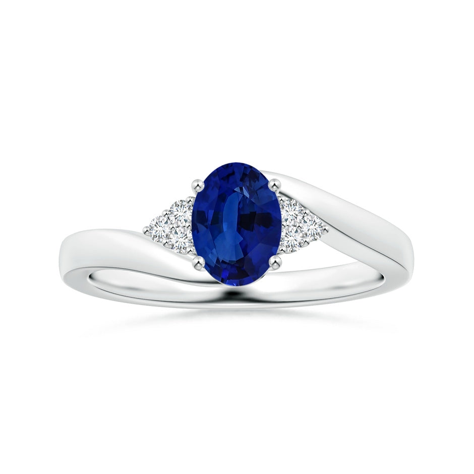GIA Certified Oval Blue Sapphire Bypass Ring with Side Diamonds