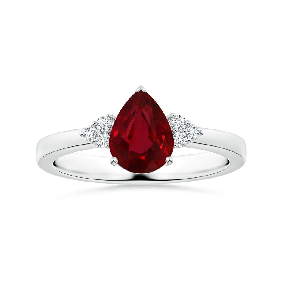 GIA Certified Pear-Shaped Ruby Reverse Tapered Shank Ring with Diamonds