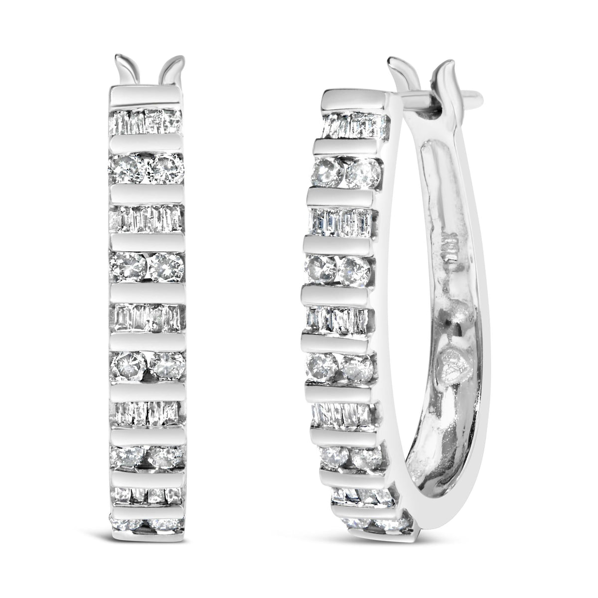 10K Yellow Gold 1.0 Cttw Alternating Diamond "U" Hoop Earrings (I-J Color, I2-I3 Clarity)