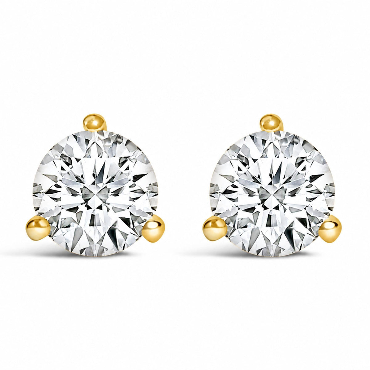 14K Gold Round Lab-Grown Diamond 3-Prong Martini Solitaire Stud Earrings