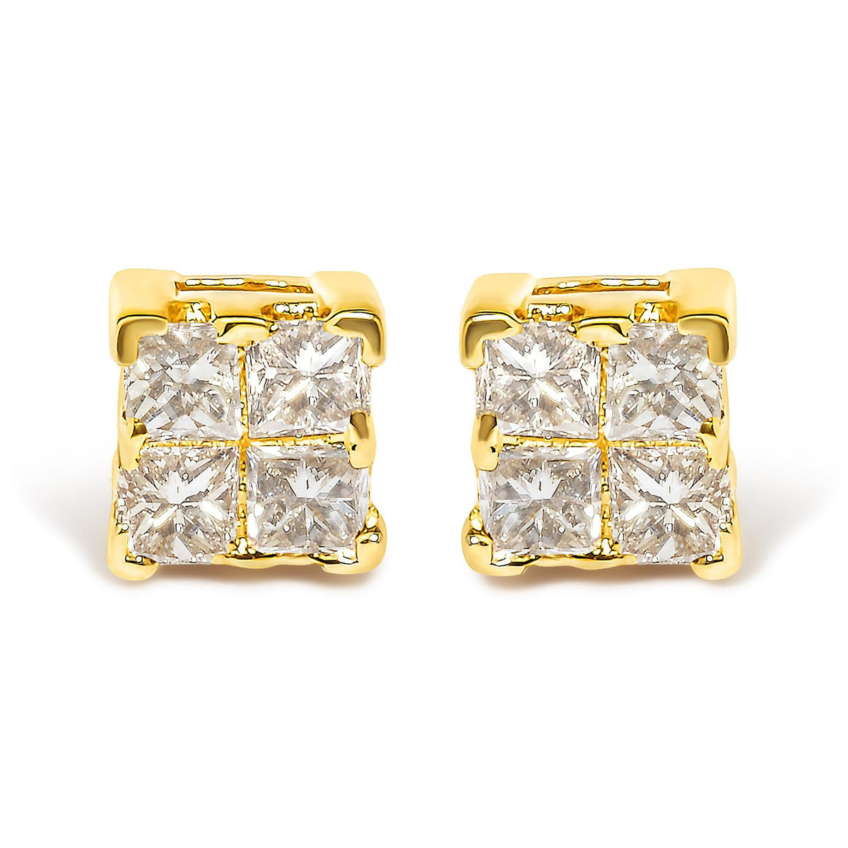 10KT Gold Princess Diamond Stud Earring (1/4 cttw, J-K Color, I1-I2 Clarity)