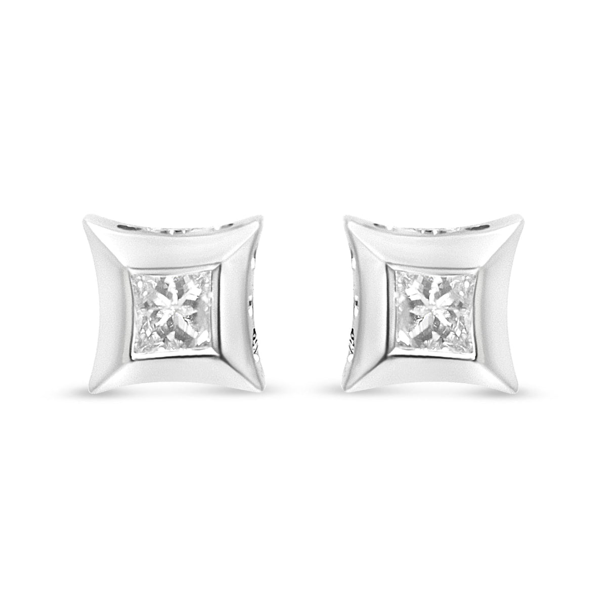 Sterling Silver 1/3 Cttw Princess Cut Diamond Square Stud Earrings