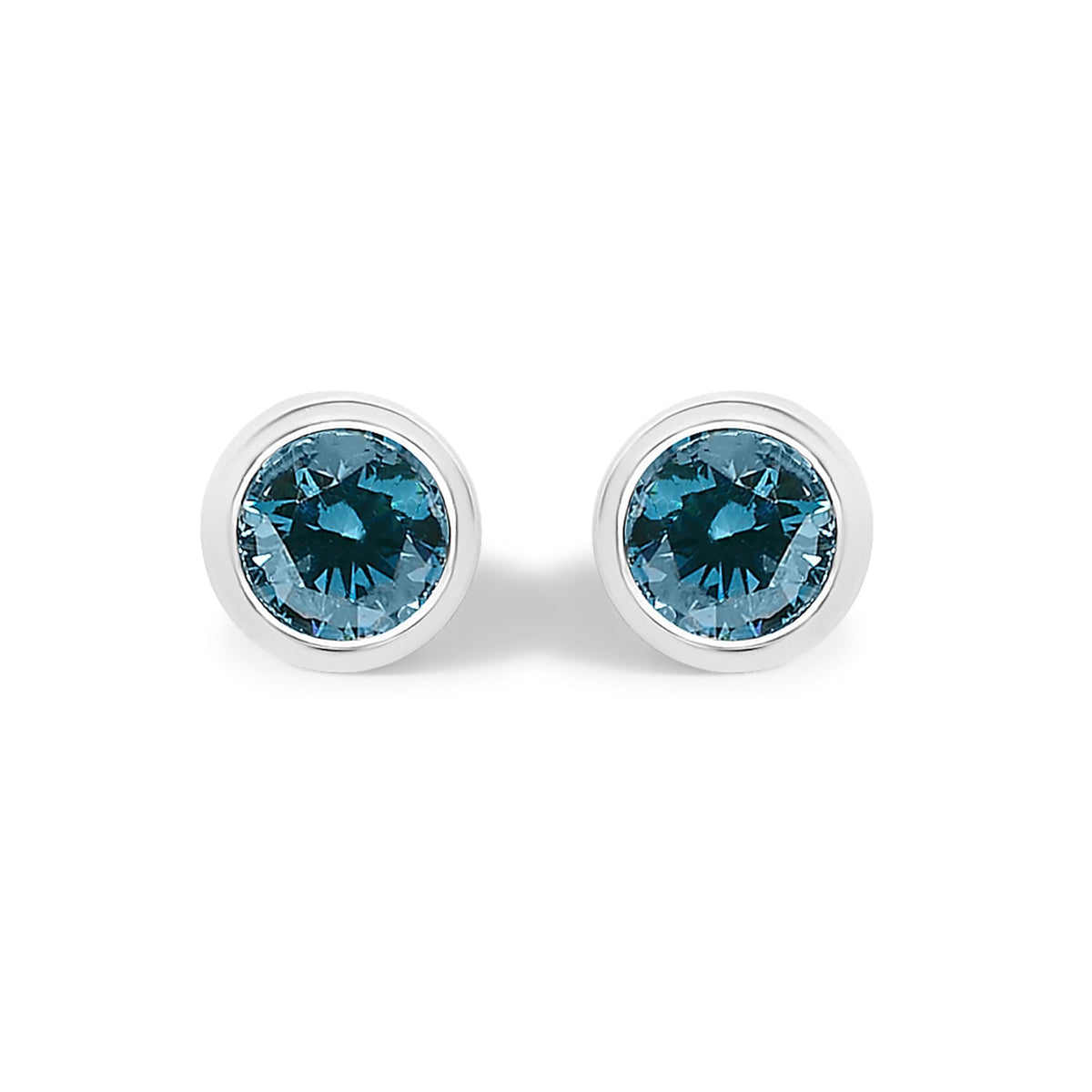 14K Gold Bezel Set Lab Grown Blue Diamond Solitaire Stud Earrings