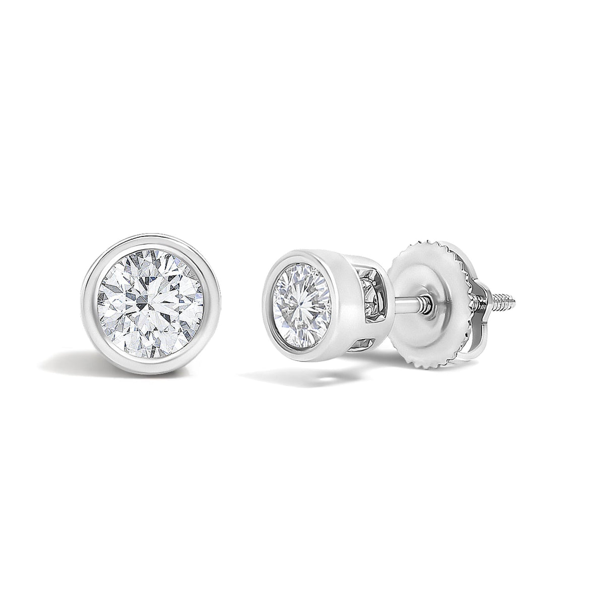 14K White Gold 1/2 Cttw Lab Grown Diamond Bezel Solitaire Stud Earrings