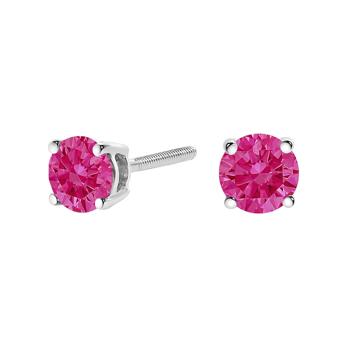 14K Gold 1.0 Cttw Round Lab Grown Pink Diamond Solitaire Stud Earrings