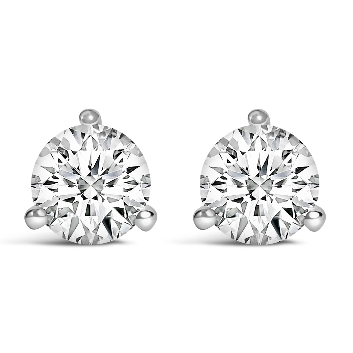 14K Gold Round Lab-Grown Diamond 3-Prong Martini Solitaire Stud Earrings
