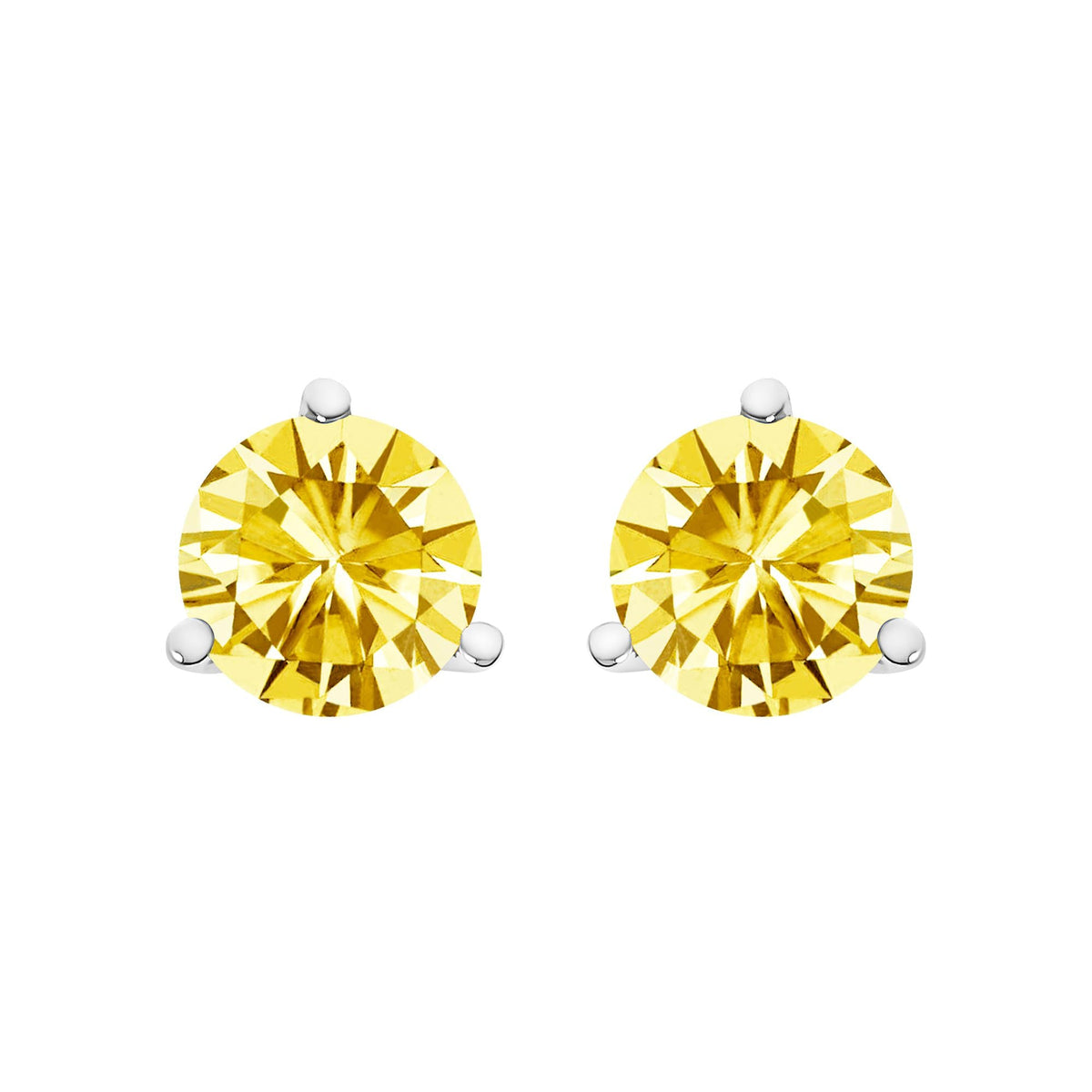 14K Gold 3-Prong Martini Set Yellow Lab Grown Diamond Solitaire Stud Earrings