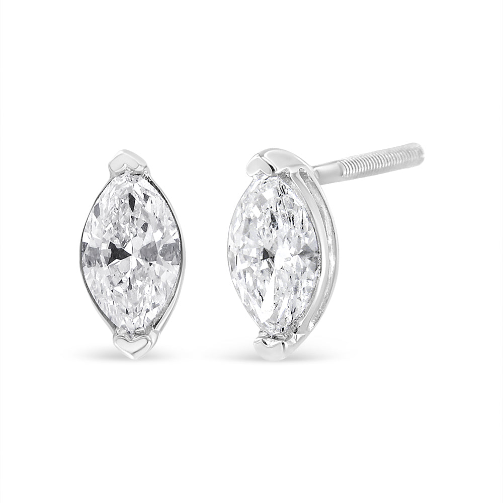 14K White Gold 4/5 Cttw Marquise Lab Grown Diamond Solitaire Stud Earrings