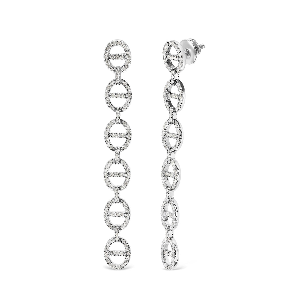 Sterling Silver 1.0 Cttw Diamond Oval Design Dangle Earrings