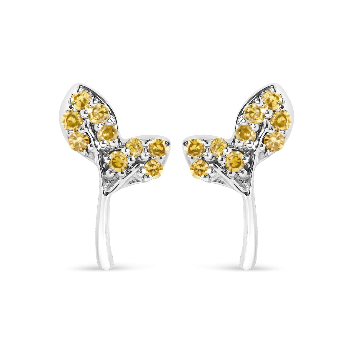 925 Sterling Silver 1/16ct TDW Yellow Treated Diamond Leaf Earrings