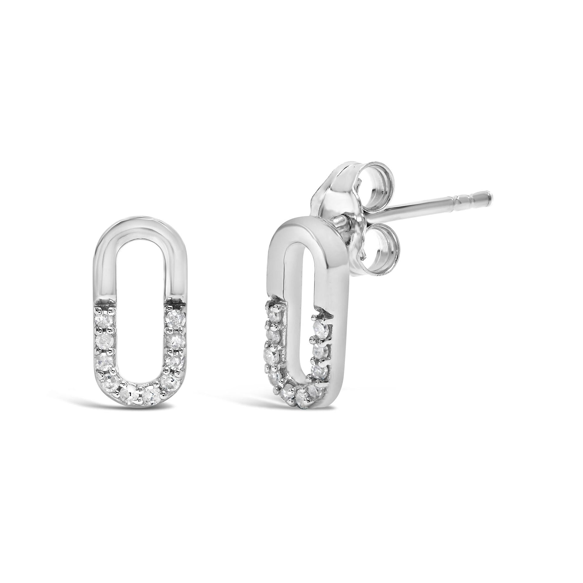 925 Sterling Silver 1/10 Diamond Diamond Paperclip Stud Earrings (H-I Color, I2-I3 Clarity)