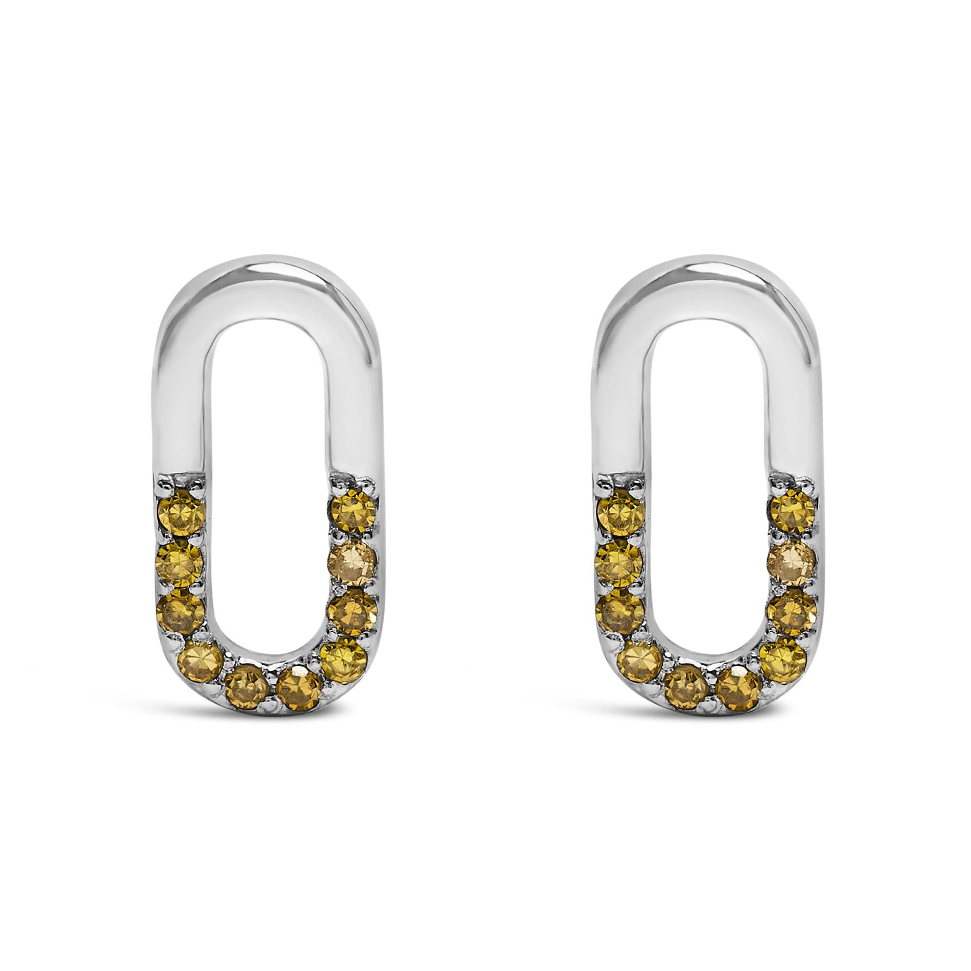 925 Sterling Silver 1/10 Yellow Diamond Diamond Paperclip Stud Earrings (Yellow, SI1-SI2 Clarity)
