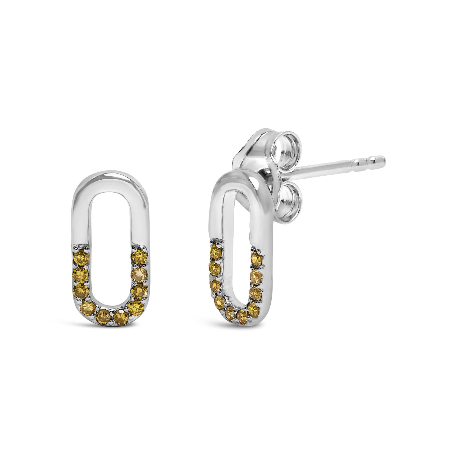 925 Sterling Silver 1/10 Yellow Diamond Diamond Paperclip Stud Earrings (Yellow, SI1-SI2 Clarity)