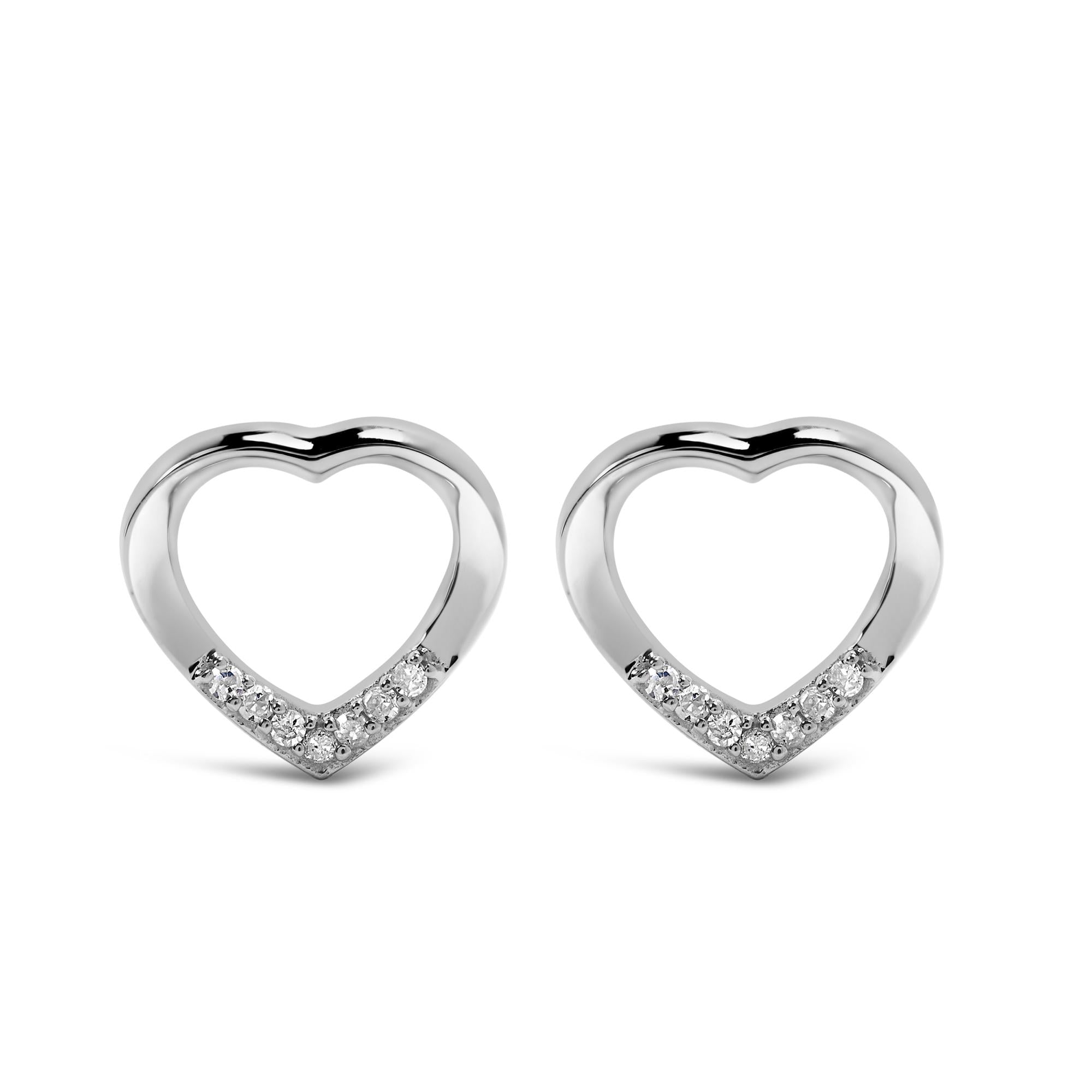 【出回り少】 RILY Original HeartEarring Silver 925 Sterling Silver Diamond Accent Open Heart Stud Earrings (H-I Colo